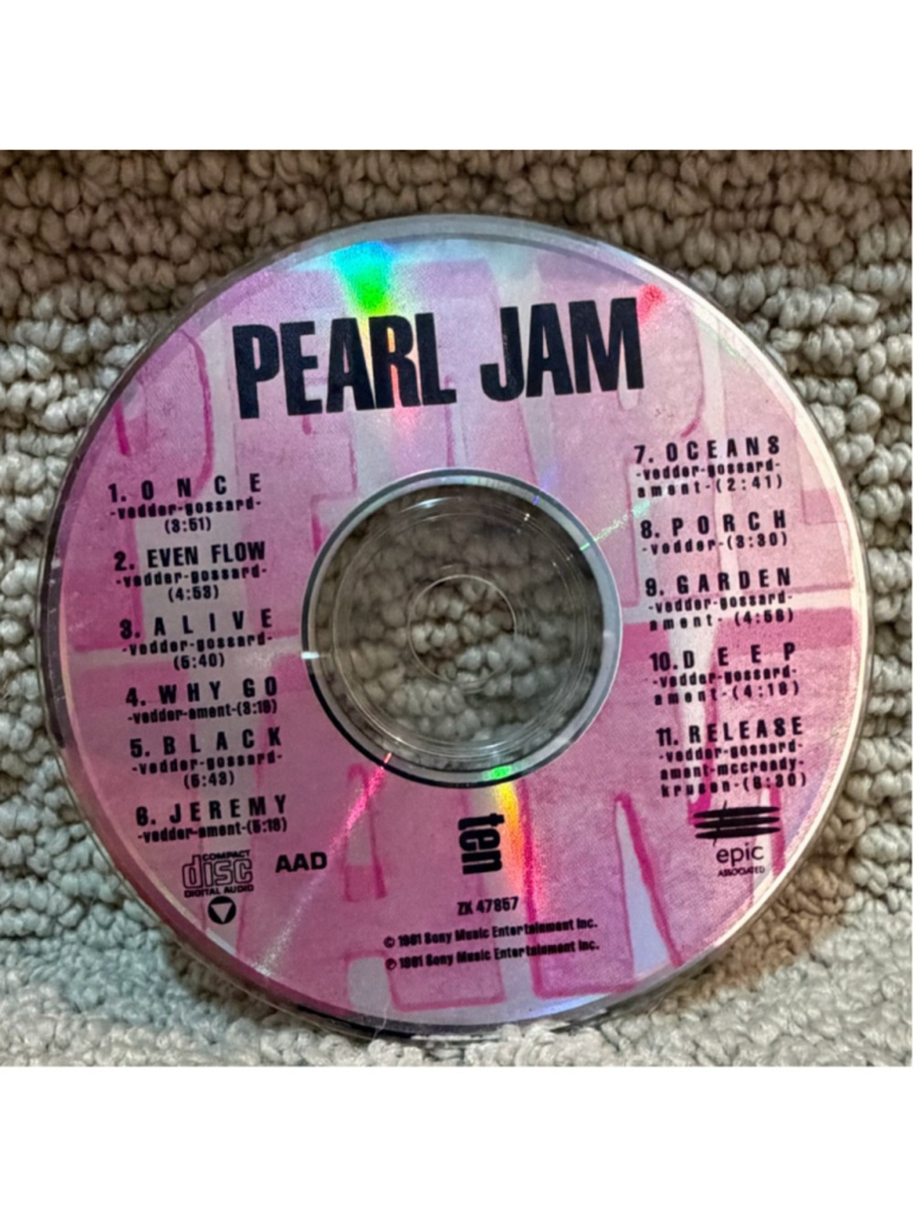 Pearl Jam Ten Audio CD Album One Size Pink Silver